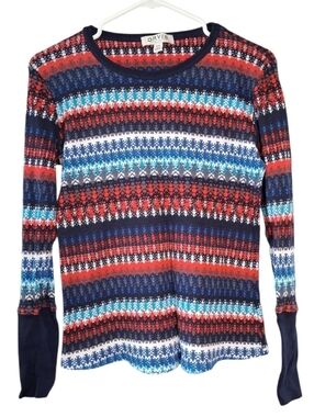 Orvis Women's Multicolor Striped Fair Isle Long Sleeve Top - Size Small